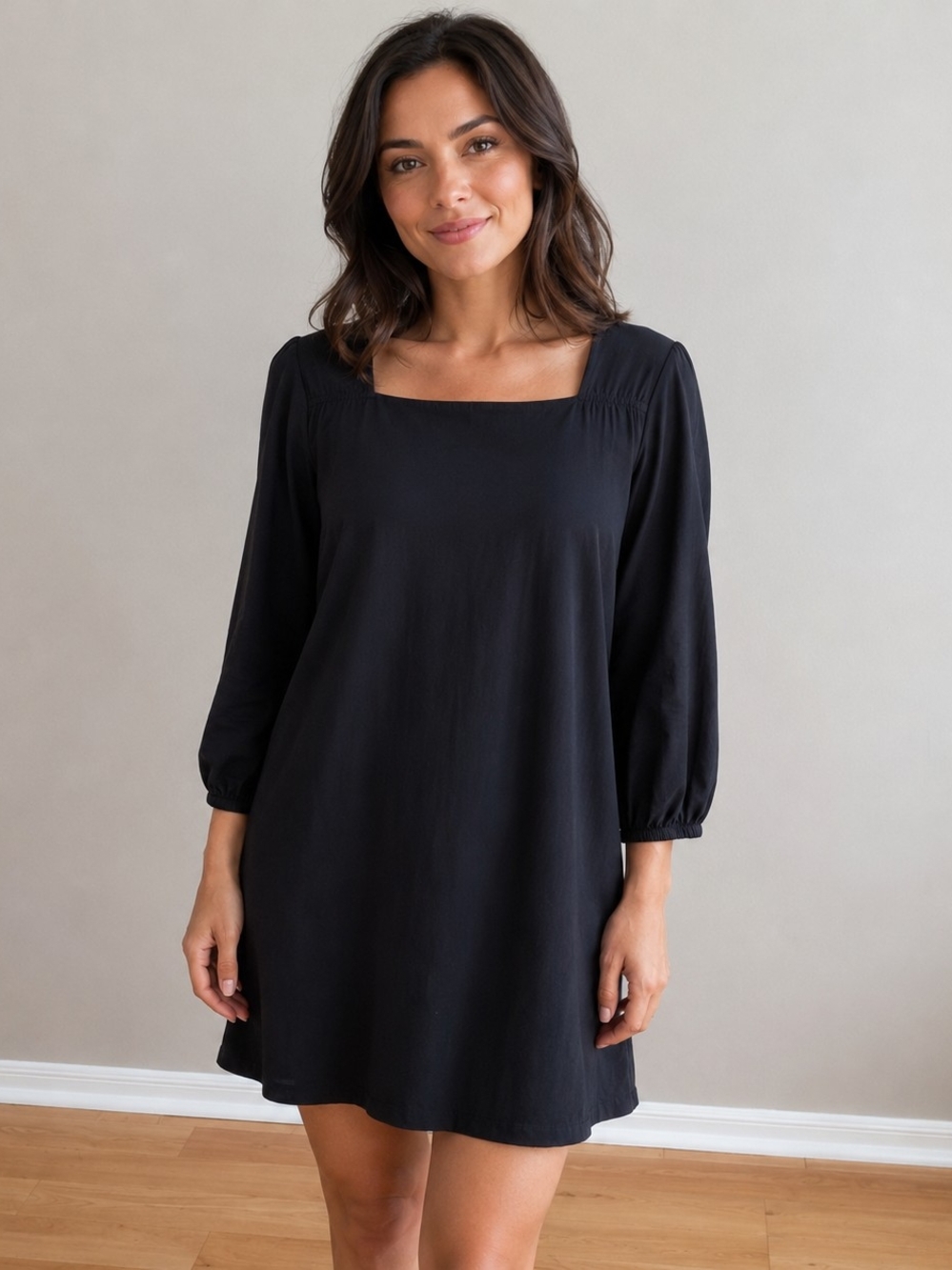 GAP 100% Rayon Black Square-Neck Midi Dress